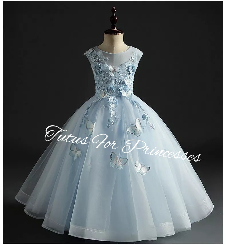 Blue Butterfly Flower Girl Dress Tulle Princess Gown Dress Etsy