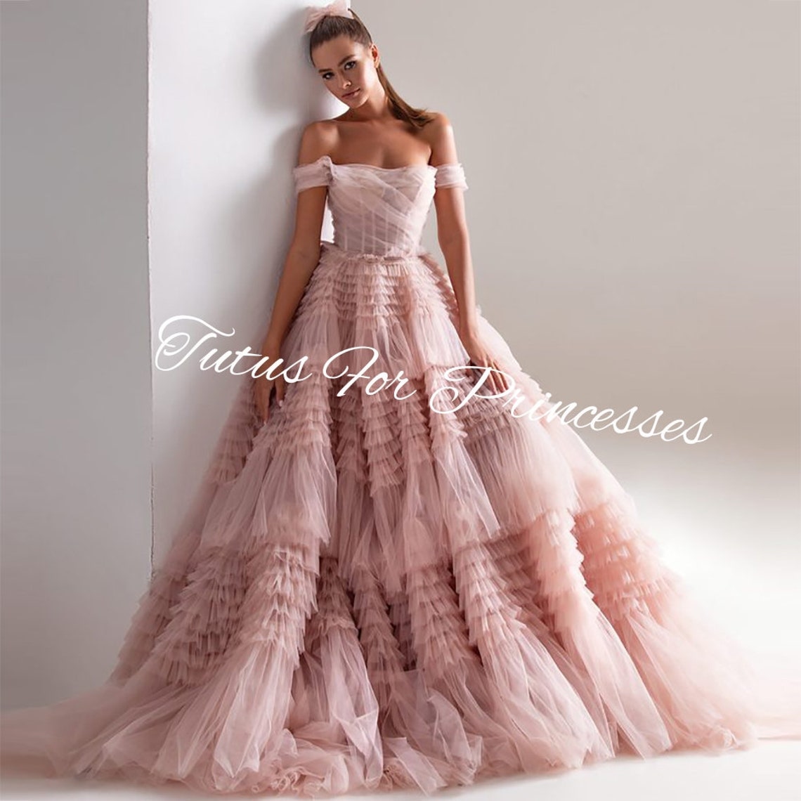 Women's Dusky Pink Tiered Prom Dress Wedding image 1