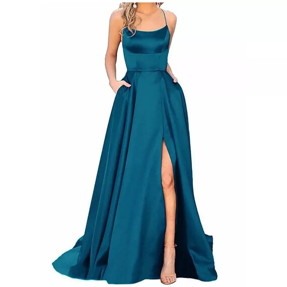 Teal satin sale bridesmaid dresses