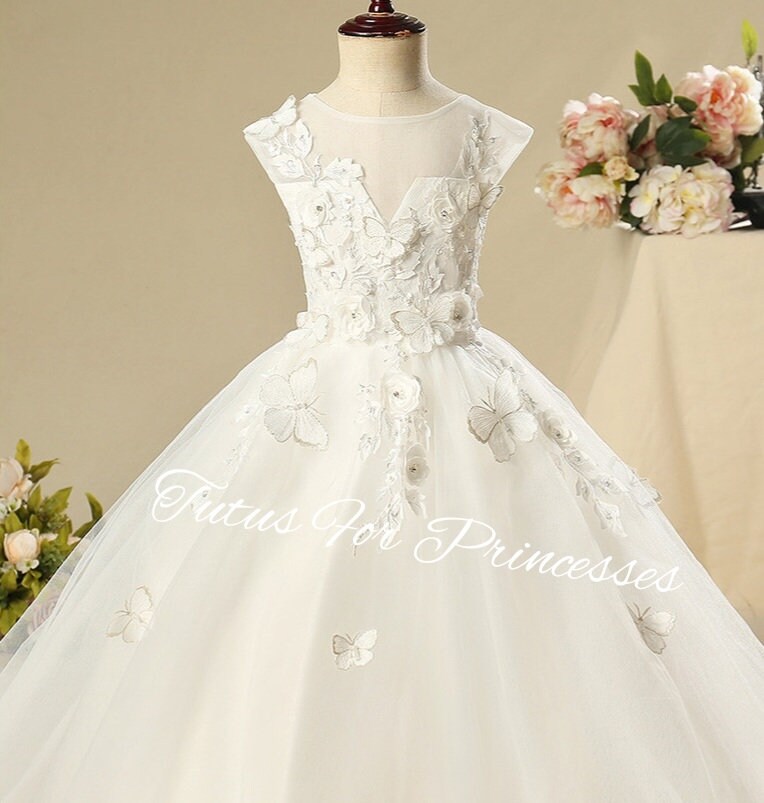 Blue Butterfly Flower Girl Dress Tulle Princess Gown Dress Etsy