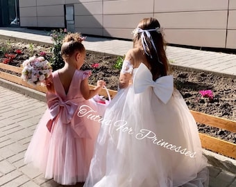 Gorgeous Puffy Pearl Satin, Flower Girl Dress, Available in Pink & Ivory - Wedding, Photoshoot, Princess, Bridesmaid