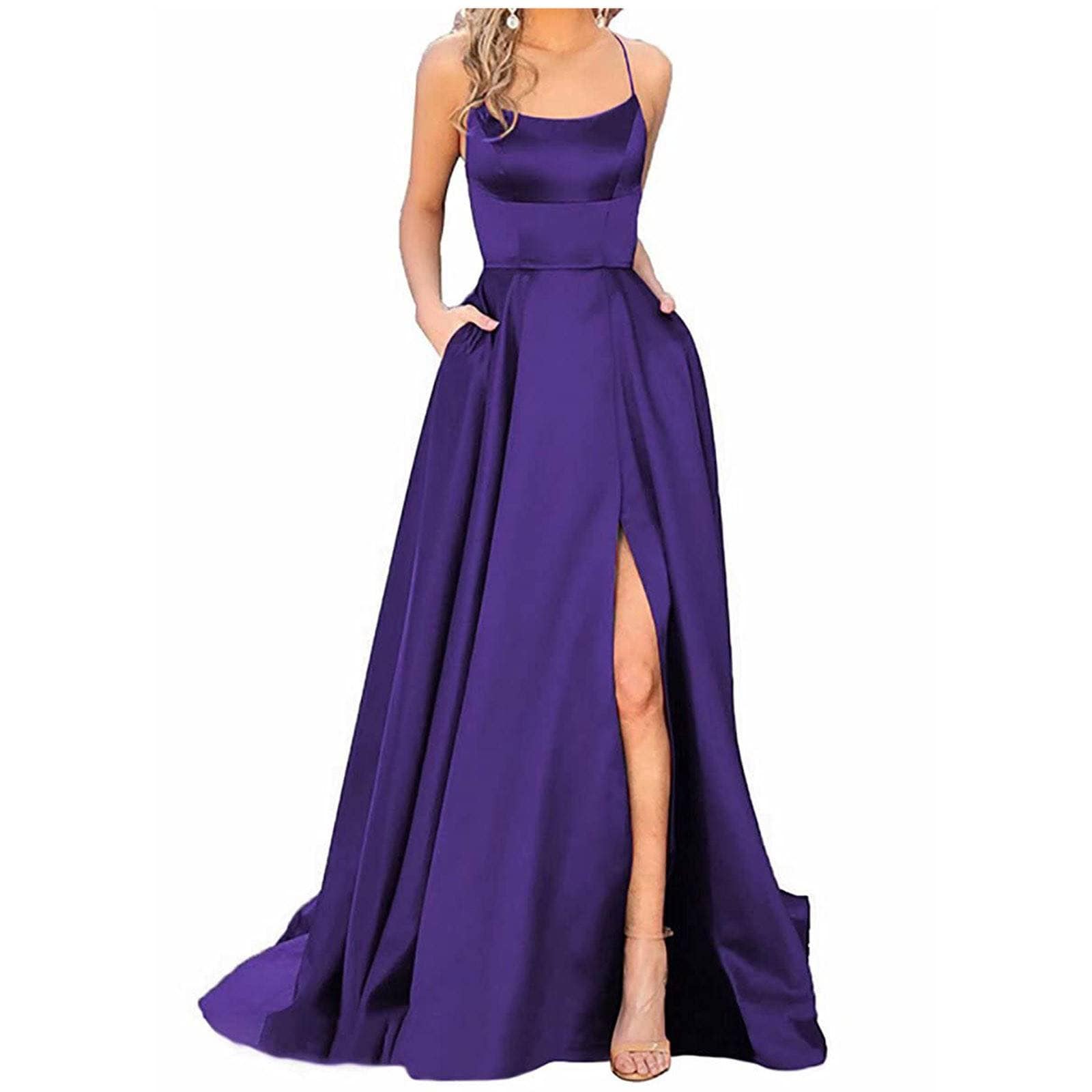 Purple satin deals formal dress
