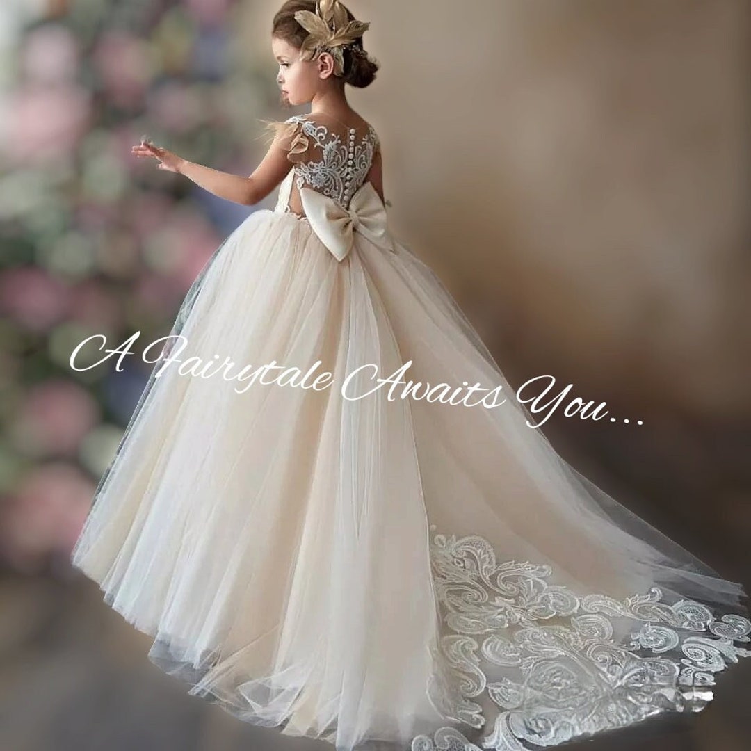 Boho Communion Dresses Wedding Flowers Girl Gowns Floor Length Pageant Dress Flower Princess Lace
