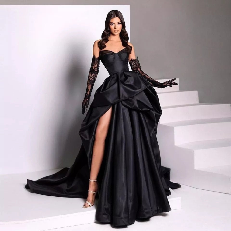 formal black satin dress