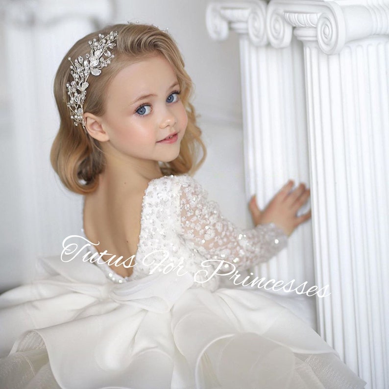 Ivory Embroidered & Beaded Flower Girl Dress Princess Gown Etsy