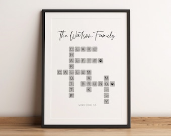 Personalised Tile Art Family Names Poster | Custom Words Family Print | Grey Decor | Gift for Mum | New Home Wall Art | Unframed