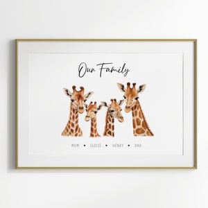 Custom Giraffe Family Print | Personalised Animal Family Portrait | Watercolour Giraffe Art Home Decor | For Mum | New Home Gift | Unframed