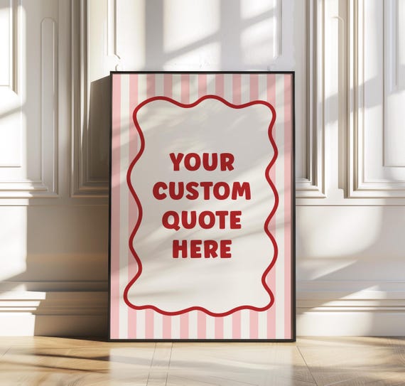 Custom Quote Print | Stripy Personalised Text Saying Song Lyrics Poster | Wavy Line Stripes Trendy Decor Gift | Retro Wall Art | Unframed