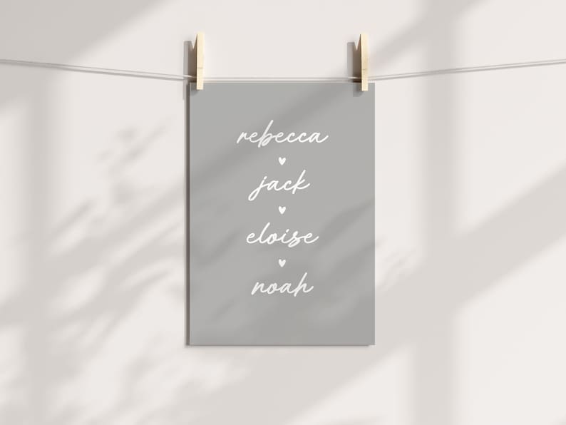 Custom Family Names Print | Personalised Family Poster | Cute Home Decor Wall Art | New Home Gift | Family Present | Simple Print | Unframed Grey