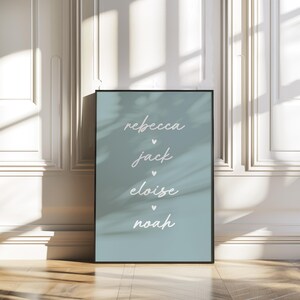 Custom Family Names Print | Personalised Family Poster | Cute Home Decor Wall Art | New Home Gift | Family Present | Simple Print | Unframed Blue