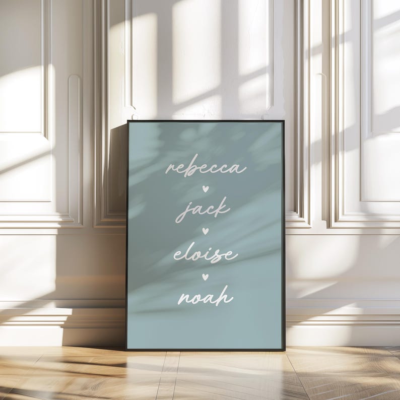 Custom Family Names Print | Personalised Family Poster | Cute Home Decor Wall Art | New Home Gift | Family Present | Simple Print | Unframed Blue