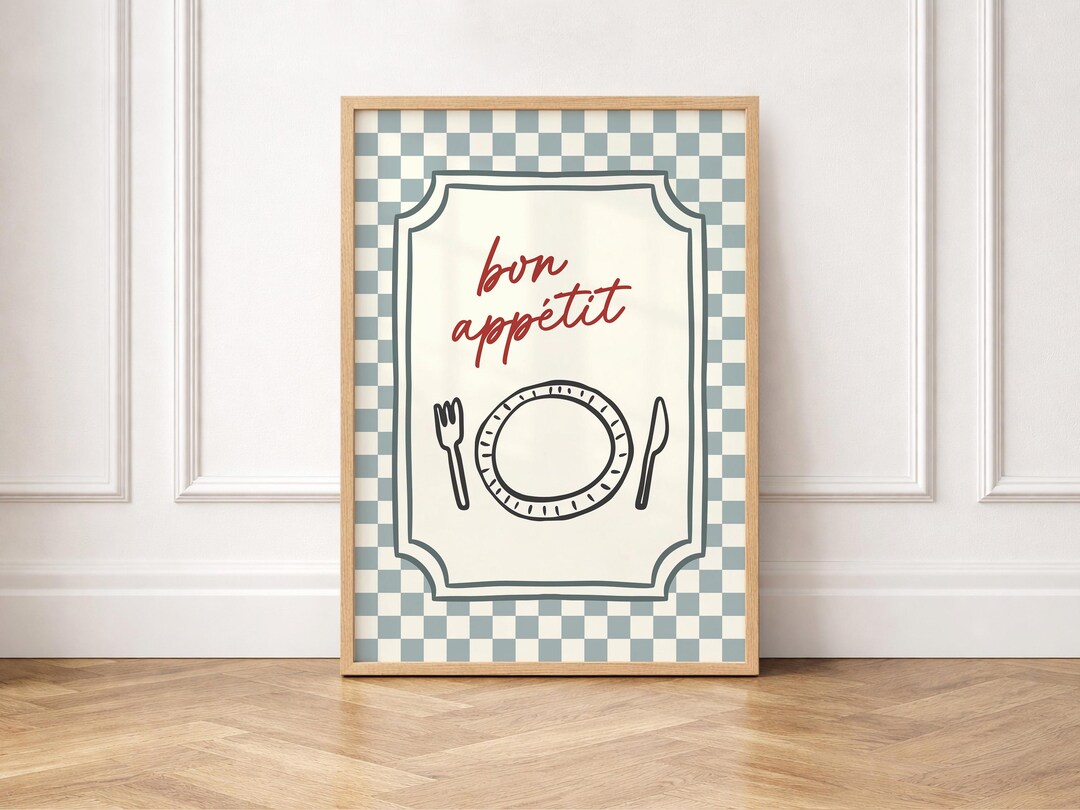 set of 2 bon appetit prints, retro cooking prints,... Digital Download Bon Appetit Print | Checkerboard Food Kitchen Poster ...
