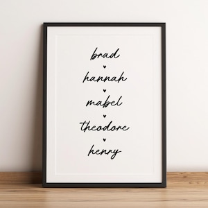 Custom Family Names Print | Personalised Family Poster | Cute Home Decor Wall Art | New Home Gift | Family Present | Simple Print | Unframed Black and white