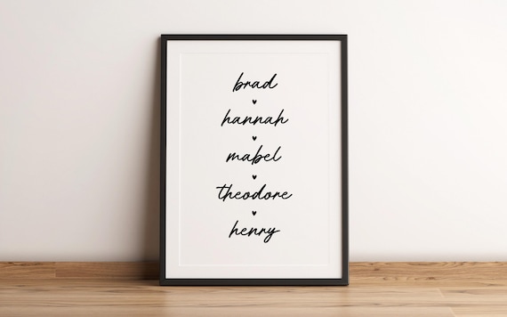 Custom Family Names Print | Personalised Family Poster | Cute Home Decor Wall Art | New Home Gift | Family Present | Simple Print | Unframed