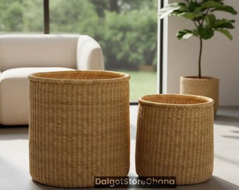 Handwoven African Laundry Basket: Large Natural Hamper Plant Basket