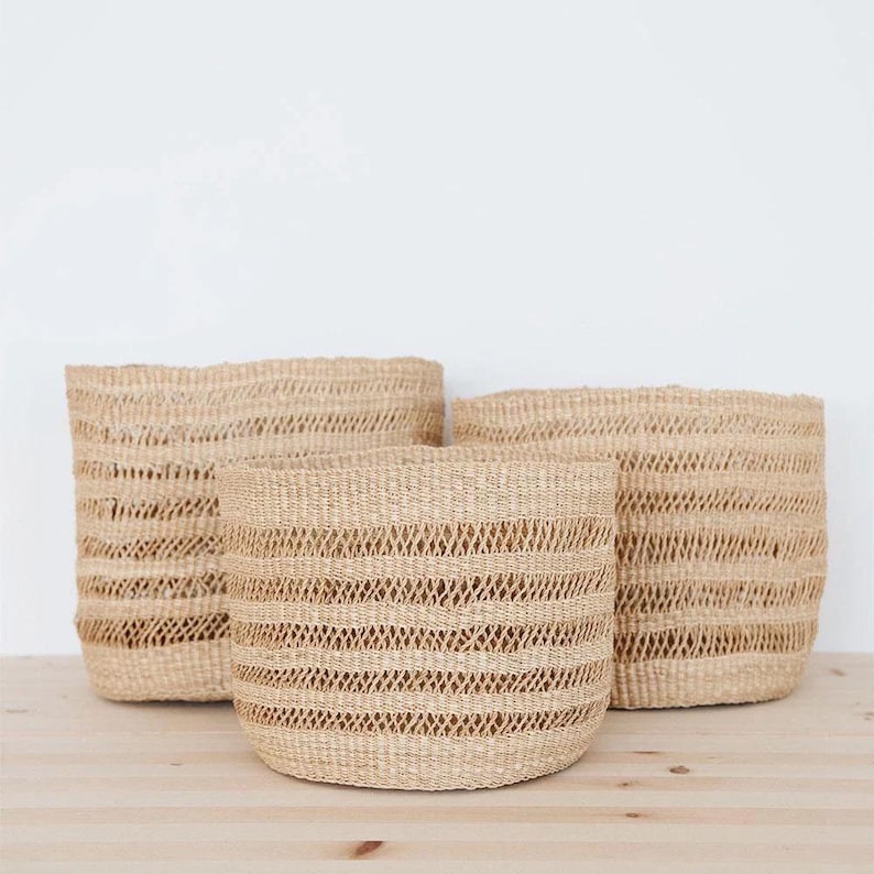 Handwoven Bolga Basket: Natural Woven Storage, Hamper Basket TWO
