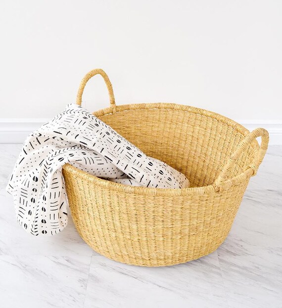 Large Hamper Basket // Round Basket // Handwoven Storage Etsy