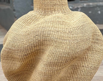 Wavy Bolga Basket: Handwoven Ghana Floor Basket
