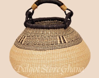 Pot Basket, Bolga basket, African basket, Hand woven basket, storage basket, shopping basket, market basket, woven basket, straw basket