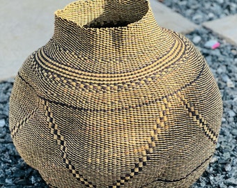 Handmade Bolga Wavy Basket, African Decor, 25" Tall