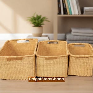 Handgewebter Bolga-Aufbewahrungskorb: Natürliches, gewebtes Gras, Boho-Wohndeko, Wäschekorb fürs Kinderzimmer