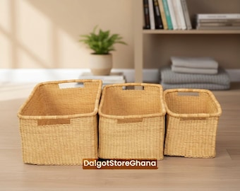 Handwoven Bolga Storage Basket: Natural Woven Grass, Boho Home Decor, Nursery Hamper
