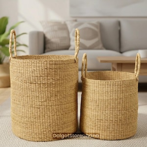 Handwoven Bolga Basket: African Laundry Hamper, Nursery Storage, Boho Decor