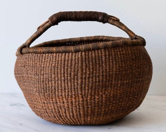 Round Basket, Large Bolga Pot Basket, Traditional African Handmade Round basket