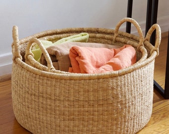 Handwoven Bolga Basket: Large Floor Basket from Ghana