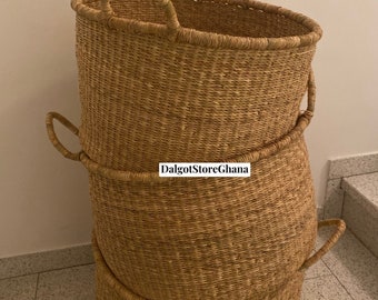 Handwoven Bolga Basket: Large Floor Basket from Ghana