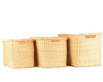 Handwoven Bolga Storage Basket: Natural Woven Grass, Boho Home Decor, Nursery Hamper
