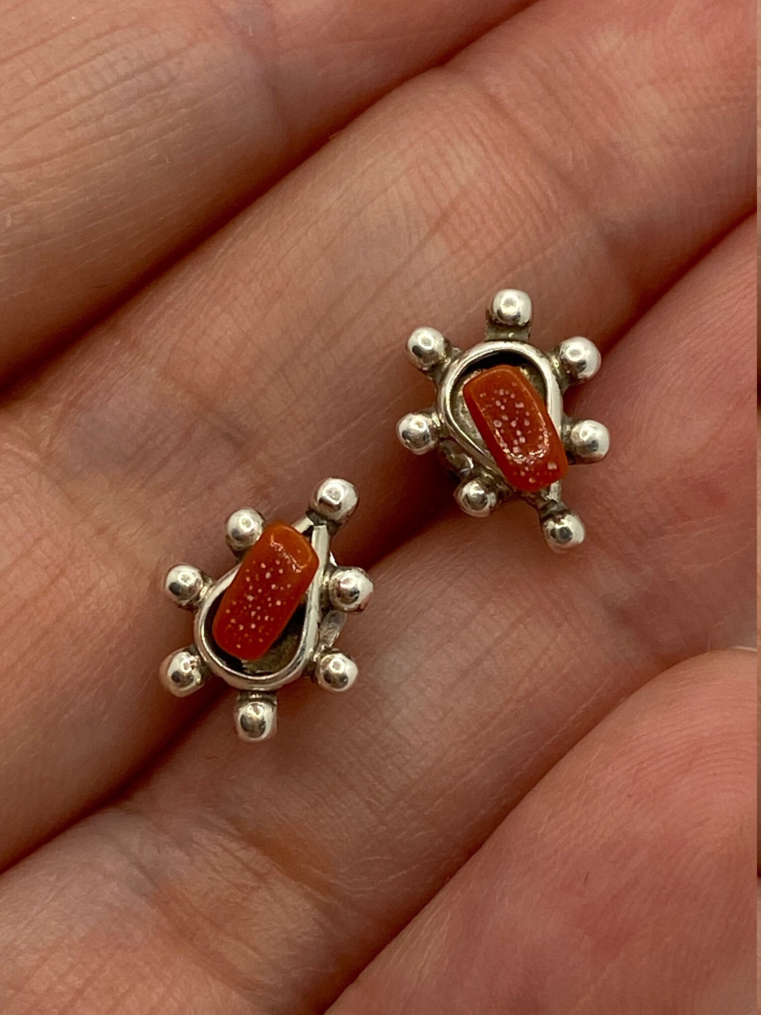 925 DF Earrings Spiny Oyster Coral Native Vintage Stud Etsy UK
