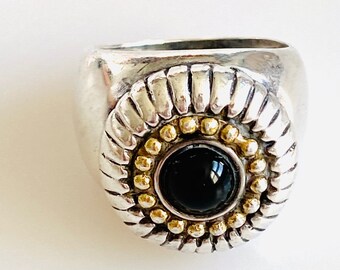 Flli Menegatti Silver 925 Modernist Geometric Black Enamel Pointed Abstract Ring