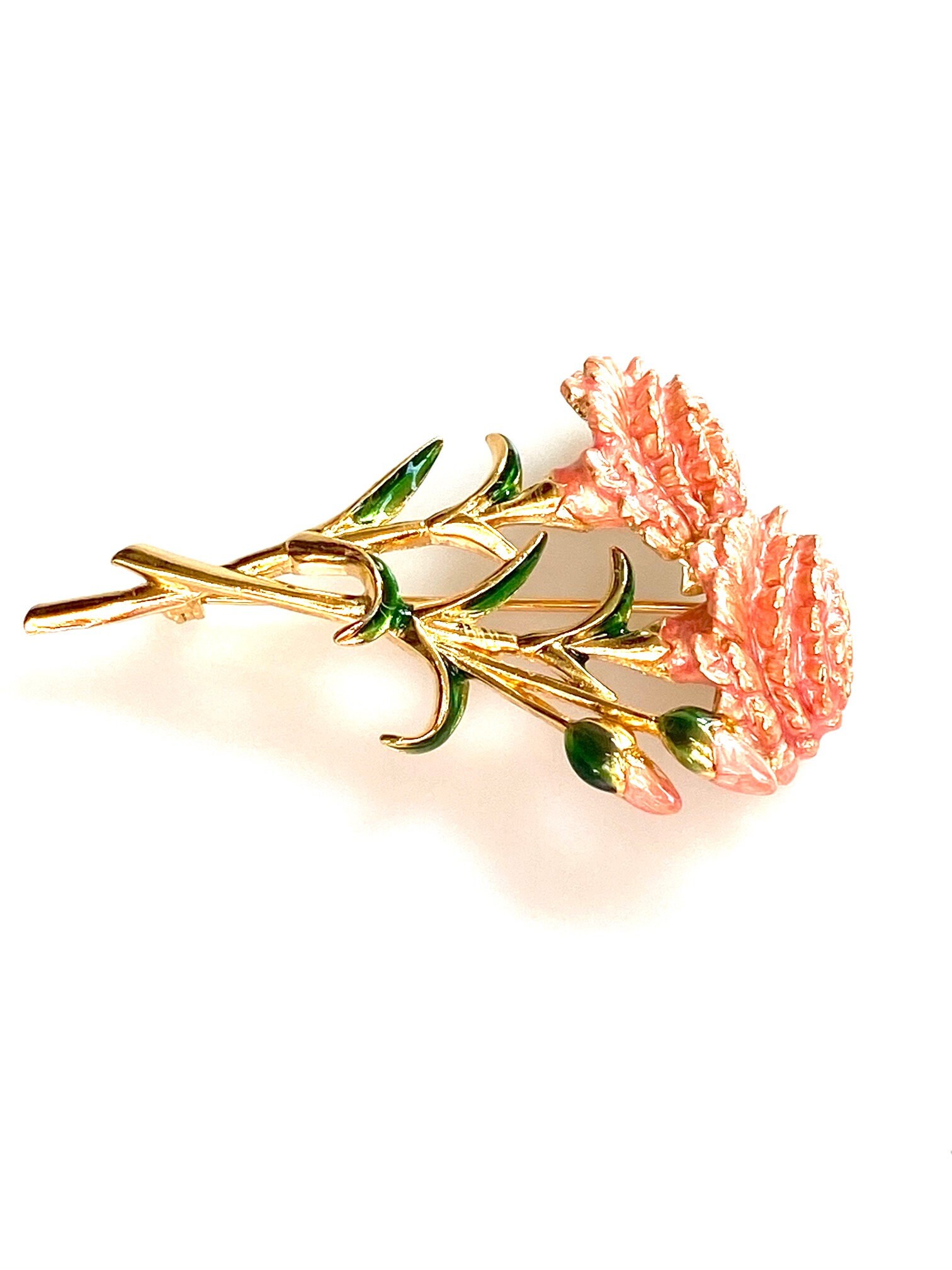 Vintage Brooch Flowers Carnations Gold Tone Émail 1980's Etsy