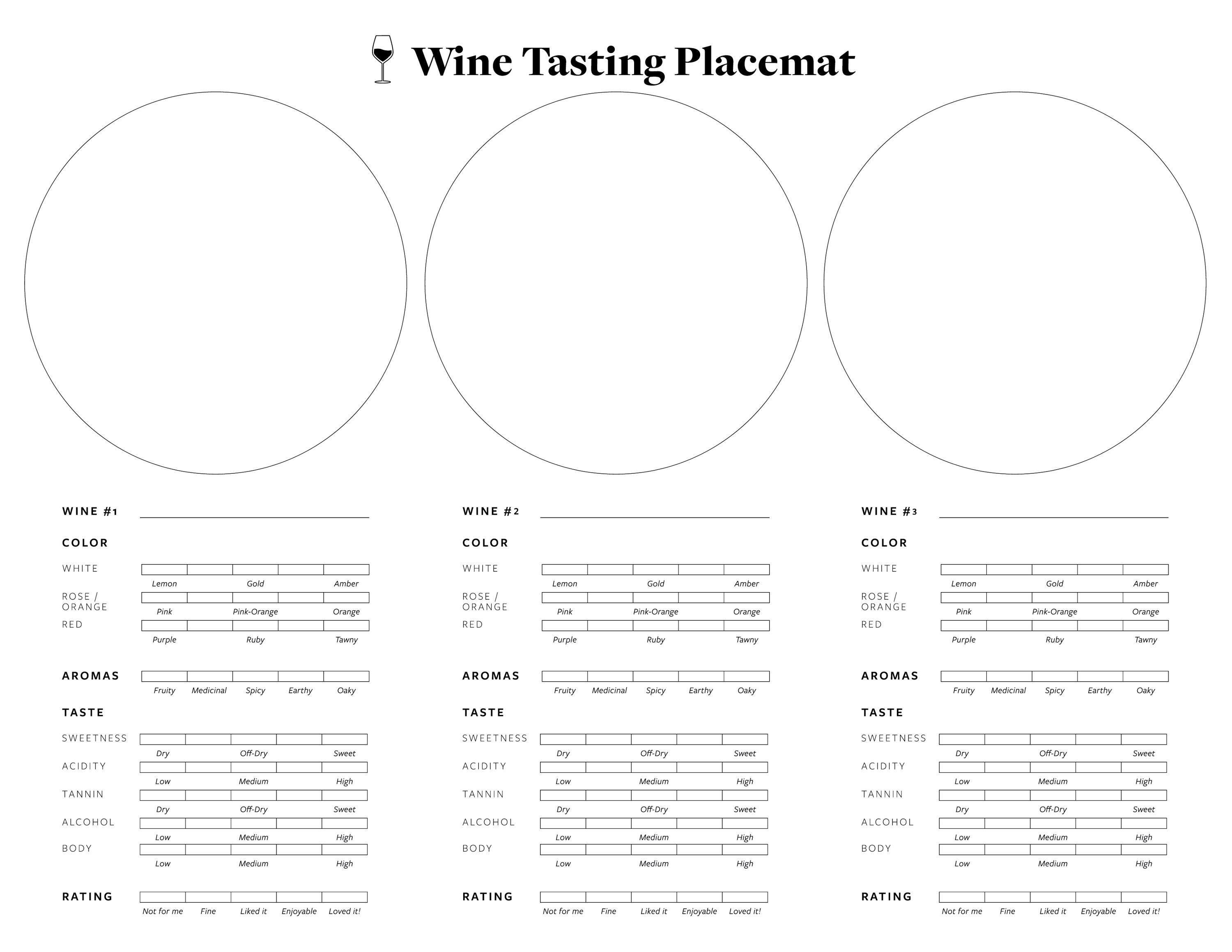 Wine Tasting Placemat, Interactive Wine Education Guide (digital ...