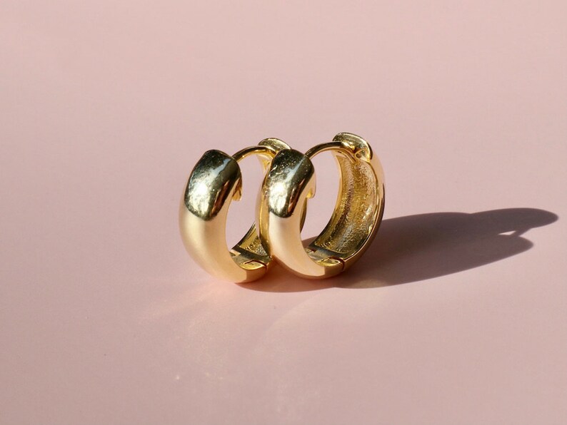 Small Gold Chunky Huggie Hoops Thick Hoop Earrings Wide Etsy