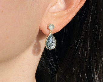 Sterling Silver Blue Resin Teardrop Earrings, Crystal Drop Earrings, Small Earrings, Colourful Earrings, Gold Plated