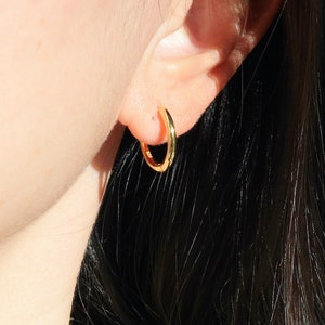 16MM Gold Hoop Earrings, Solid Sterling Silver Hoops, Dainty Hinged Hoops, Stacking Earrings, Classic Hoops, Thin Hoops, 18K Gold Plated