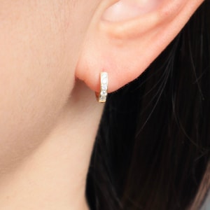 Sterling Silver Tiny Pave Huggie Hoop Earrings, Sparkly Huggies, Layering Huggies, Cartilage Earrings, Second Hole Earrings