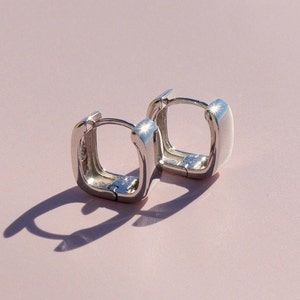 Sterling Silver Mini Chunky Square Cube Huggie Earrings, Wrap Hoops, Unisex Earrings, Simplest Earrings, Modern Earrings