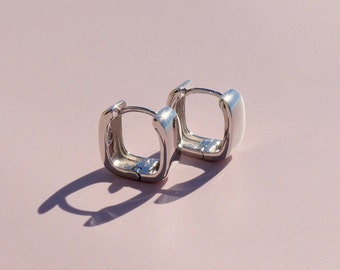 Sterling Silver Mini Chunky Square Cube Huggie Earrings, Wrap Hoops, Unisex Earrings, Simplest Earrings, Modern Earrings