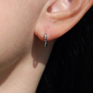 12MM Silver Hoop Earrings, Solid Sterling Silver Hoops, Thin Hoops, Mini Huggies, Simple Hoops, 18K White Gold Plated