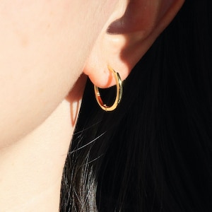 18MM Gold Hoop Earrings, Solid Sterling Silver Hoops, Simple Huggies, Classic Hoops, Slim Hoops, Unisex Earrings