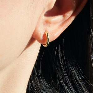 12MM Gold Hoop Earrings, Solid Sterling Silver Hoops, Thin Hoops, Mini Huggies, Simple Hoops, 18K Gold Plated