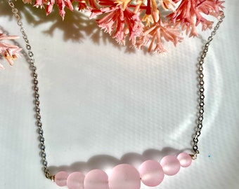 Pink 5 bead glass bar necklace | Pretty and simple silver necklace | Durable, bead row