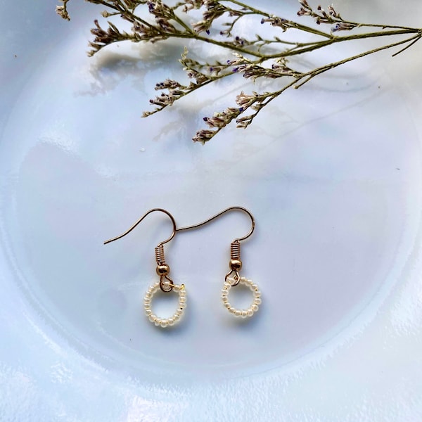 Hypoallergenic pearl hoop earrings |  Dangle pretty earrings | Durable Jewelry