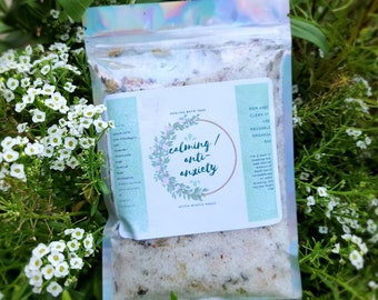 BATH TEA: Anti-Anxiety/bath soak 6oz., bath salts, herbal bath salts, botanical bath salts, floral bath salts, calming, anxiety, foot soak