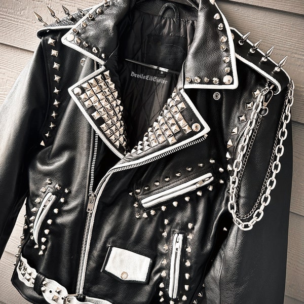 Custom punk studded spiked painted jacket | Leather/denim | official website in description