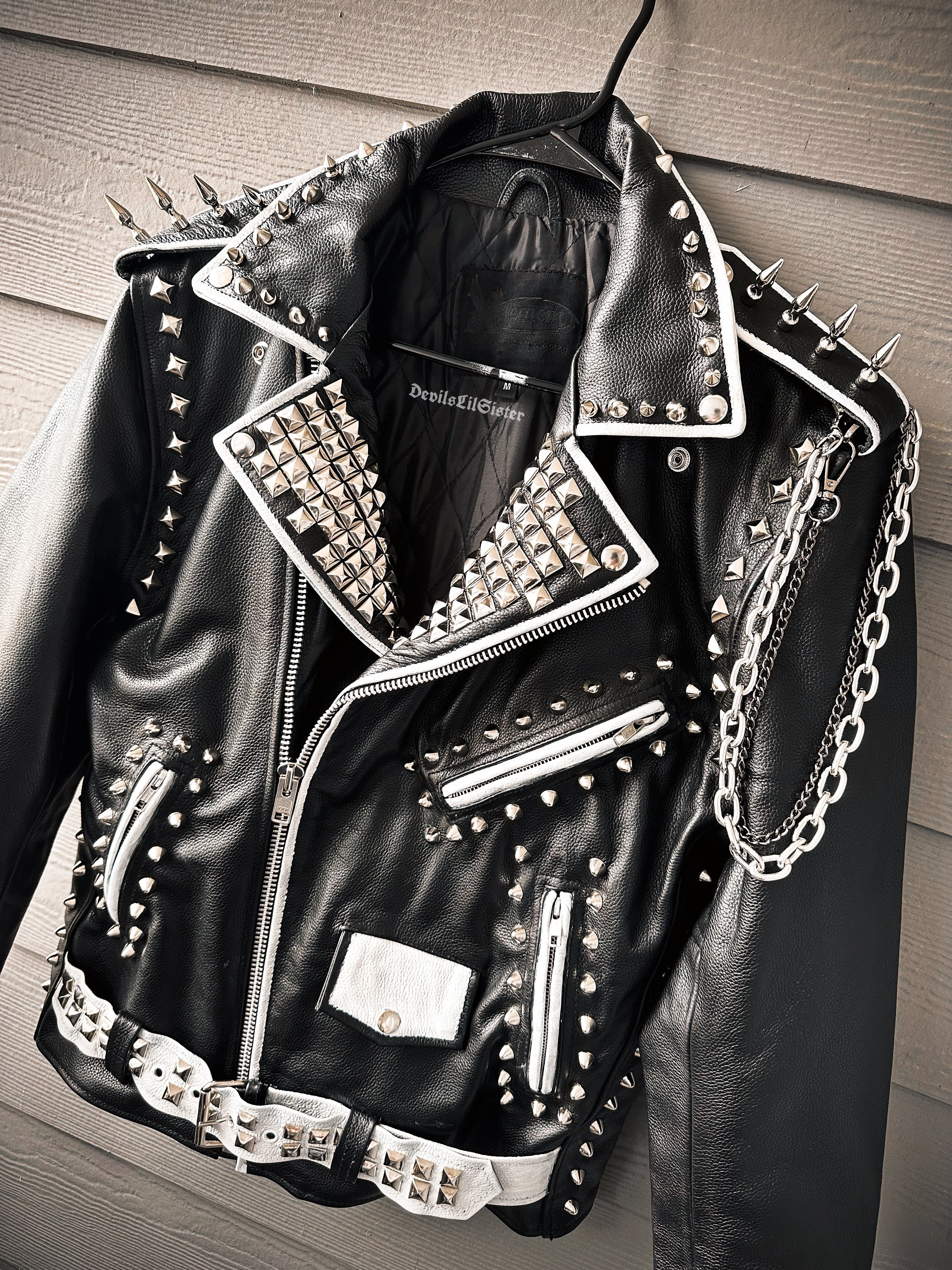 Custom Punk Studded Spiked Painted Jacket Leather/denim Official