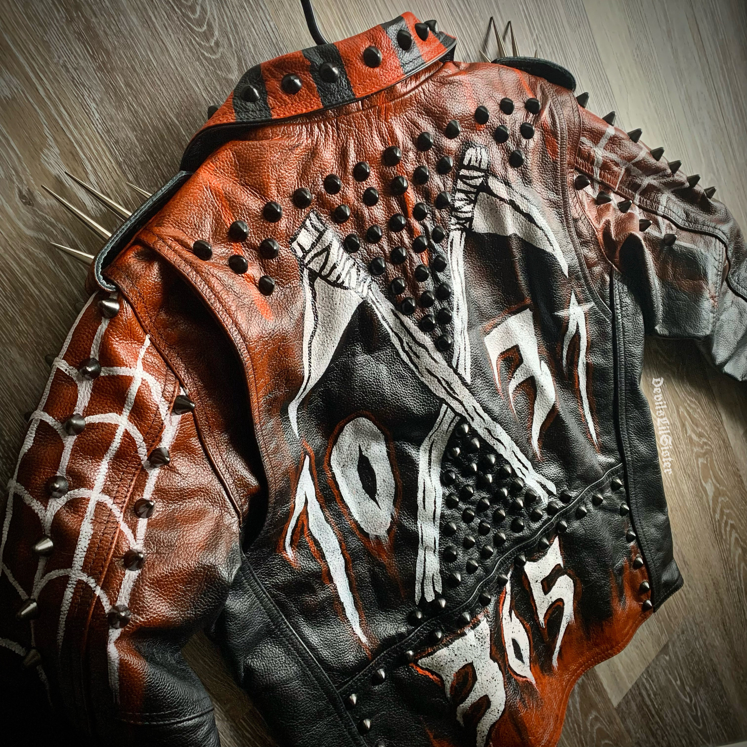 MandiMacabre Custom Punk Studded Spiked Painted Jacket | Leather/Denim | Official Website in Description